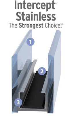 Intercept stainless the strongest choice. Dual pane glass. Black desiccant, intercept stainless steel