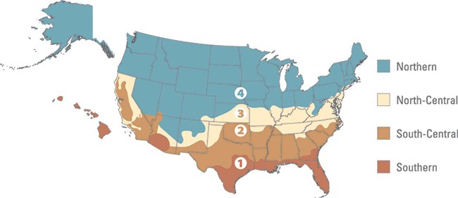 Map showing Indiana In nothern climate zone